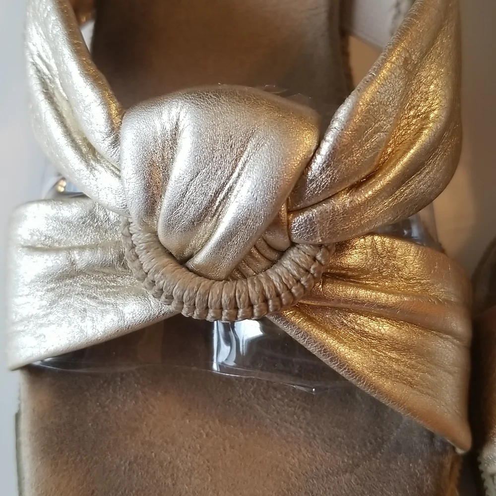 Liz Claiborne Gold Metallic Leather Espadrille/Slides/Mules